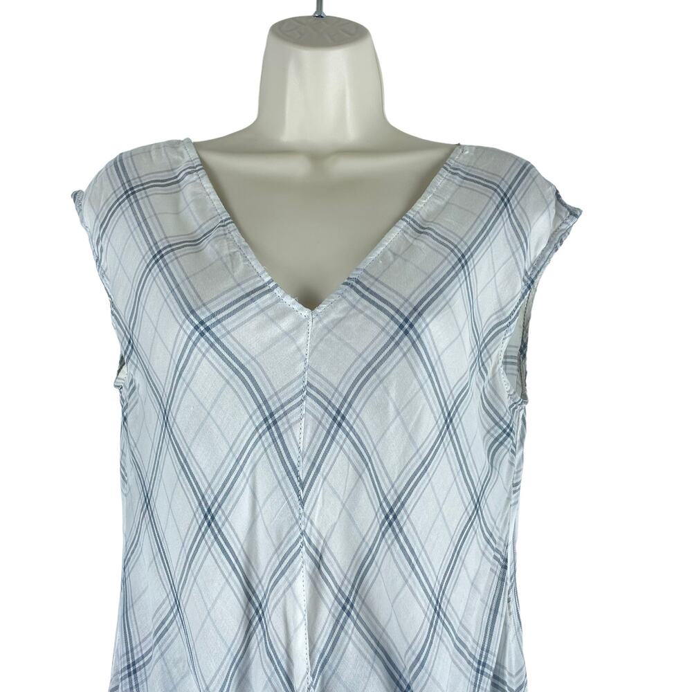 Max Studio Sleeveless Plaid Tie Hem Top V Neck White Blue Size S - Picture 5 of 9